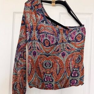 Bebe Colorful One-Shoulder lace Women's Top size Small